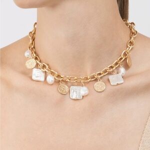 Chic Gold and Pearl Charm Necklace